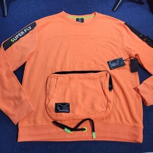 NWT SWITCH Remarkable Neon Orange Super Fly Crewneck Sweatshirt Front Pocket XL